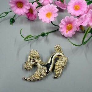 Gerry’s Signed Vintage Gold Plated Poodle Brooch with Crystal Accents